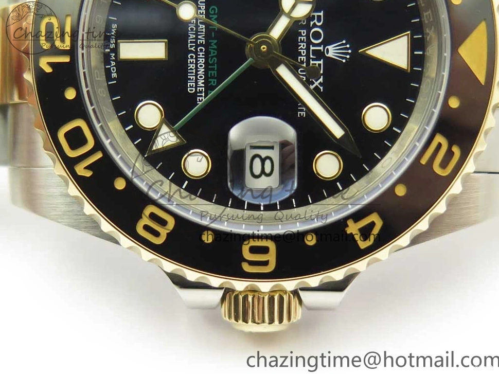 Edition GMT-Master II (Correct 1:1 Best 904L Hand Noob A3187 116713 Stack) LN YG Wrapped Steel Black Ceramic Thick 0209